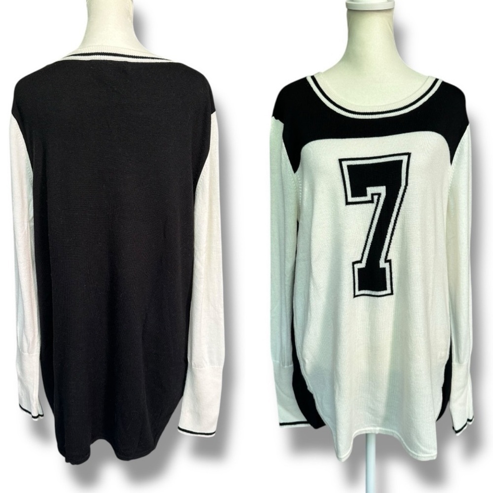 Banana Republic 7 Varsity Black + White Color-block Oversized Knit Sweater | M